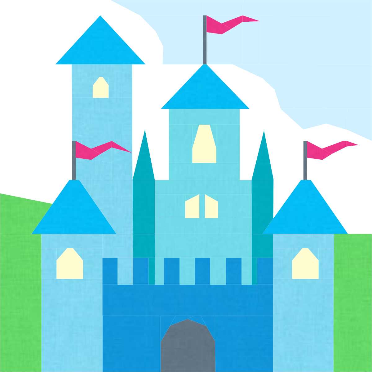 blue fairytale castle paper pieced pattern