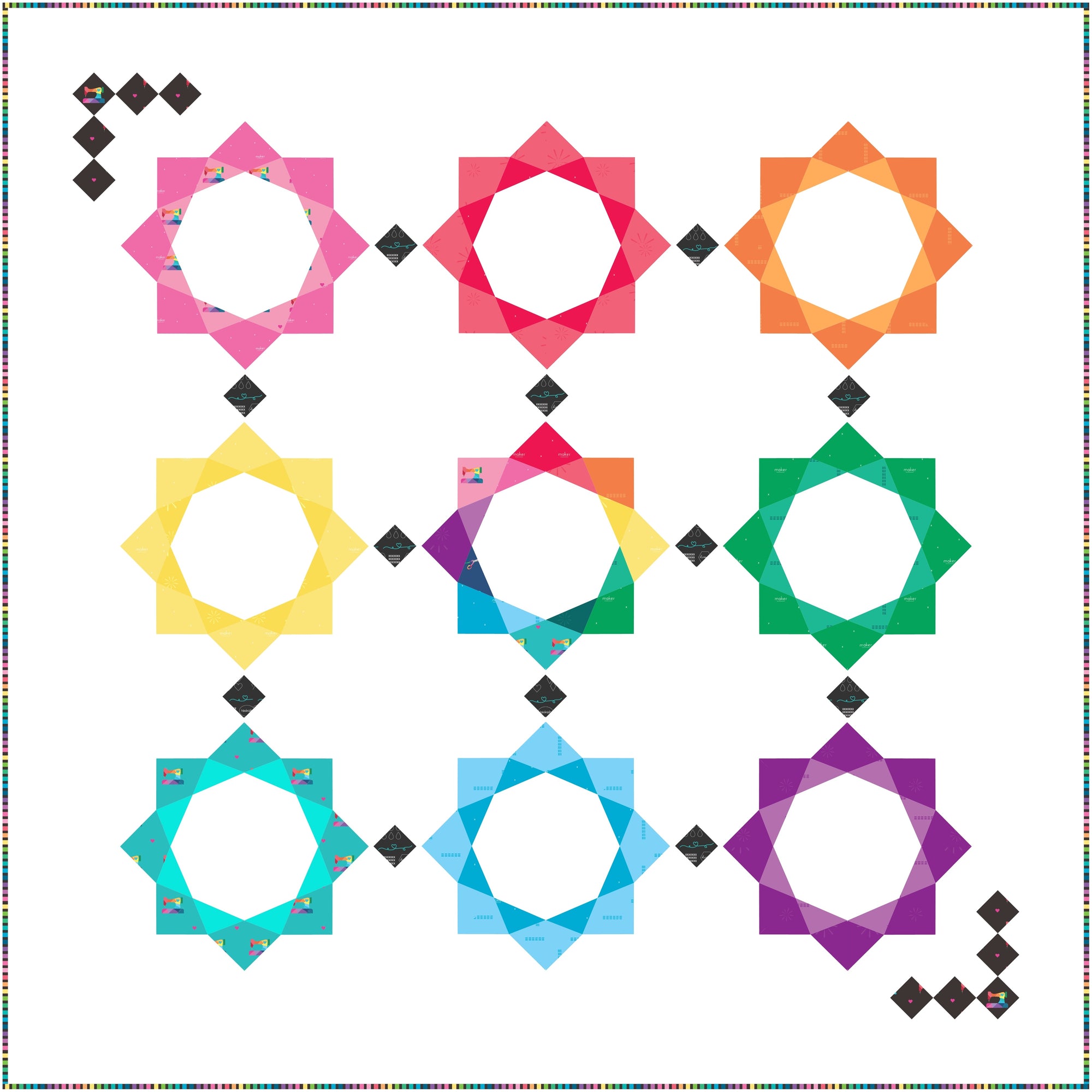 rainbow shimmer quilt paper pieced pattern