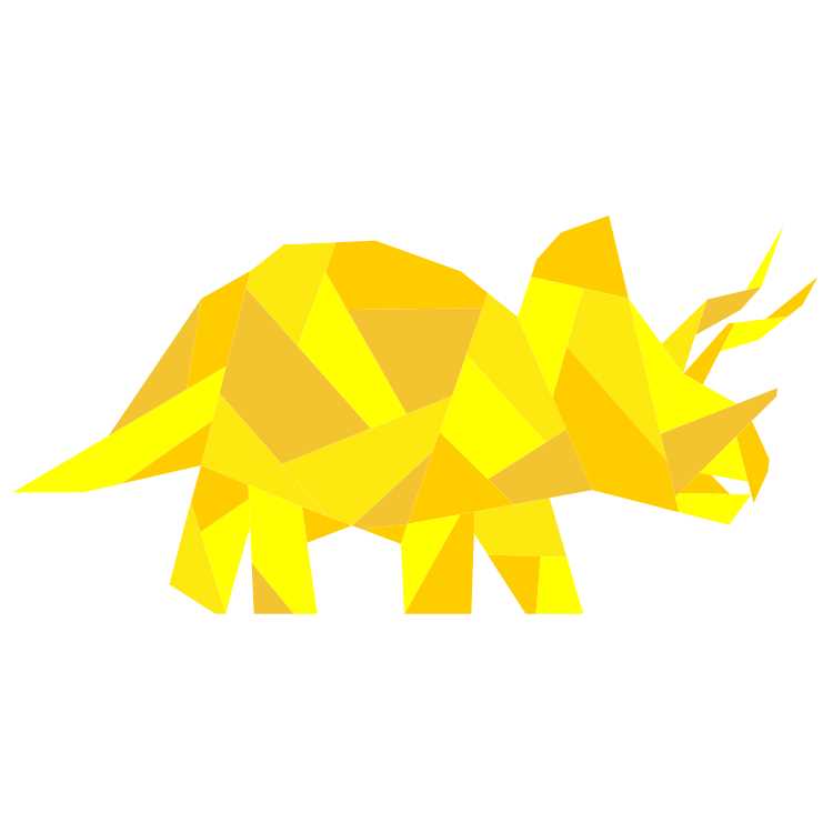 geometric dinosaur paper pieced pattern showing a triceratops