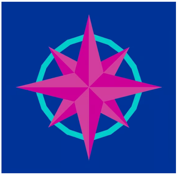 A Mariner's compass foundation paper pieced pattern with a centre star and a circle 