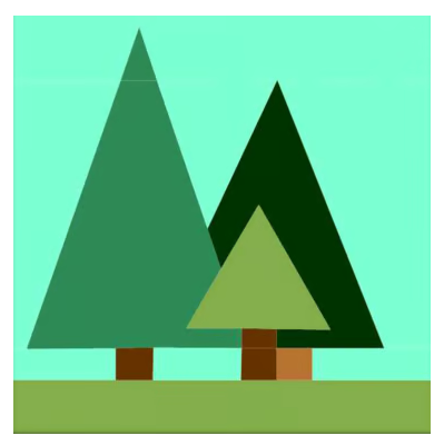 foundation paper pieced pattern of a trio of pine trees